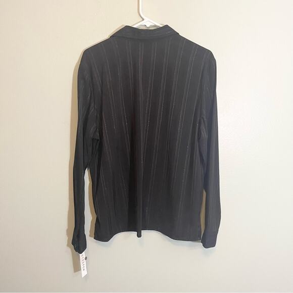 1830 Womens Stretch Striped Collared Long Sleeve Button Down Shirt Black XL NWT - Picture 10 of 12